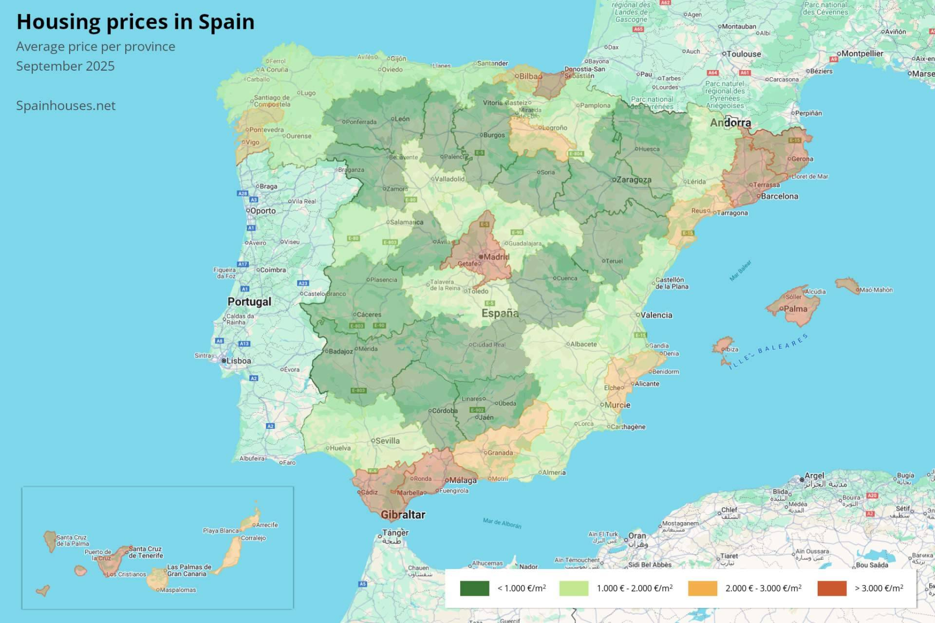 House prices in Spain; comparative analysis by province